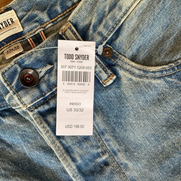 Todd Snyder Relaxed Indigo Fit Jeans Sz 32/32.  NWT - Picture 2 of 7